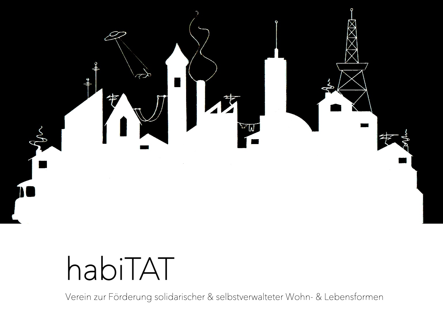 habiTAT Illustration skyline alternativ, weiß vor schwarzem Hintergrund